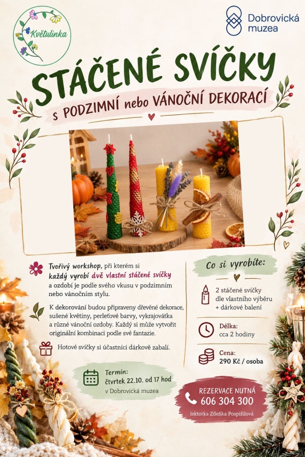 Workshop stáčené svíčky Dobrovická muzea 22.10.2026
